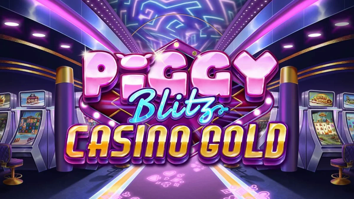 Tampilan visual slot Piggy Blitz Casino Gold dengan tema kasino neon mewah